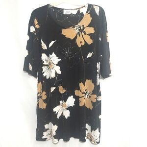 Jostar Womens XXXL Knit Shift Tunic Dress Y2K Floral Wrinkle Free Stretch VTG